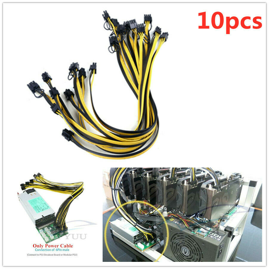 10pc 20cm(8inch) 6P to 8P Breakout Cable (6+2Pin) PCI-E Cable 18AWG Mining