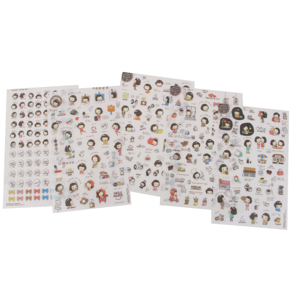 11 Sheets Self Adhesive Korean Stickers Sticky for Kids Crafts Scrapbooking