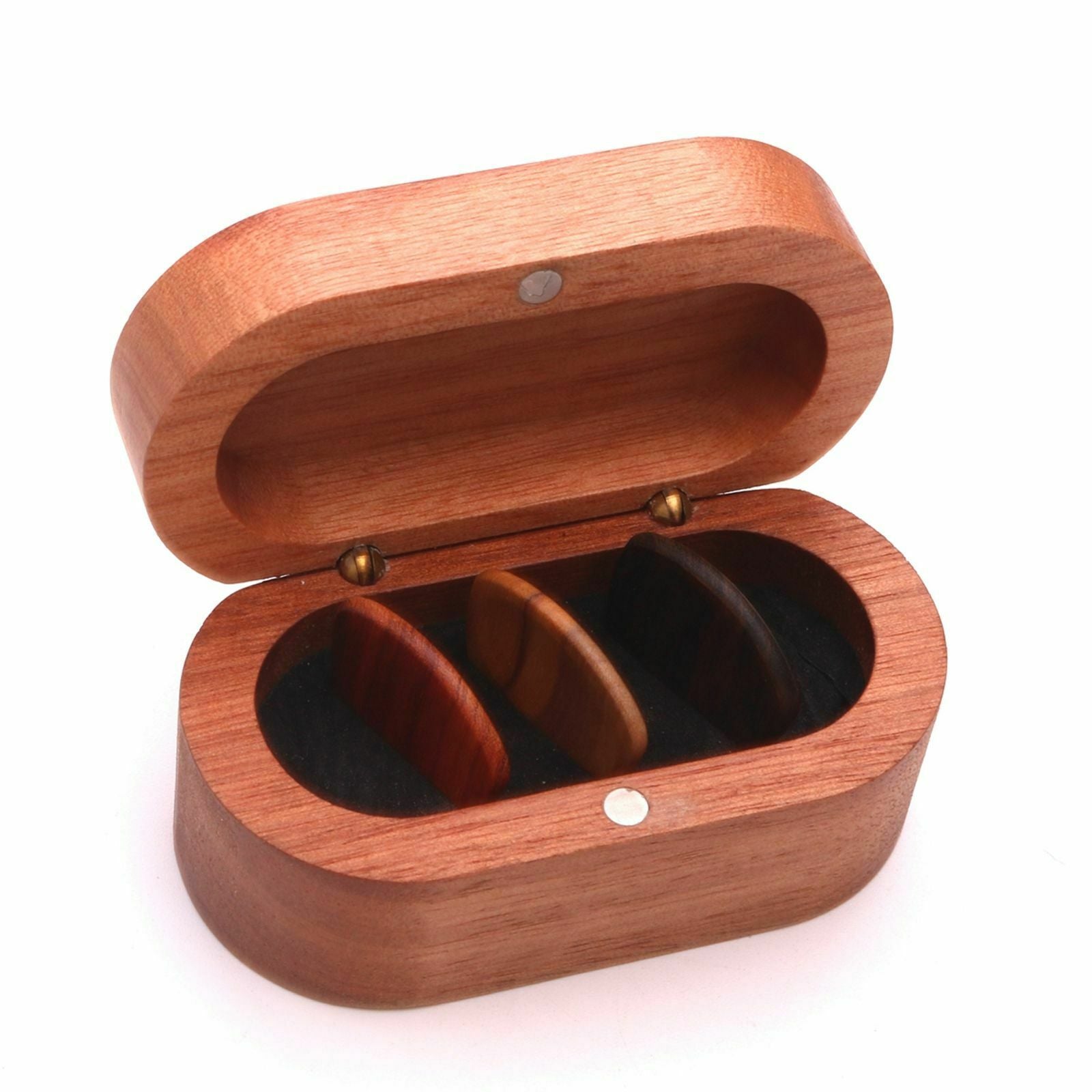 Wooden Acoustic Bass Guitar Plectrum Case with 3 Guitar Picks for Beginner