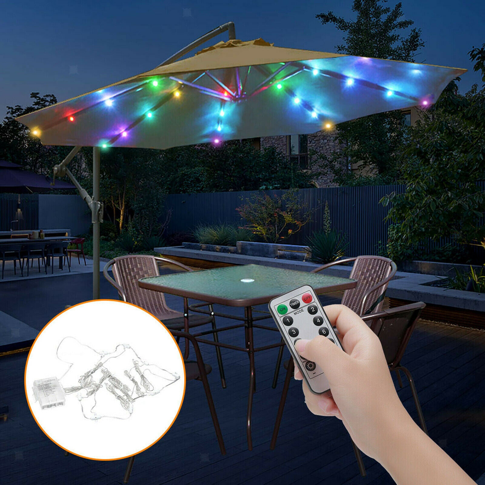 Garden Umbrella Parasol String Light 104LEDs Battery Operated Tents Light