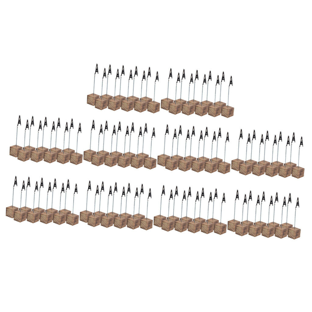 Set 100 Wooden Base Wire Photo Clip Wedding Table Place Card Holder Decor