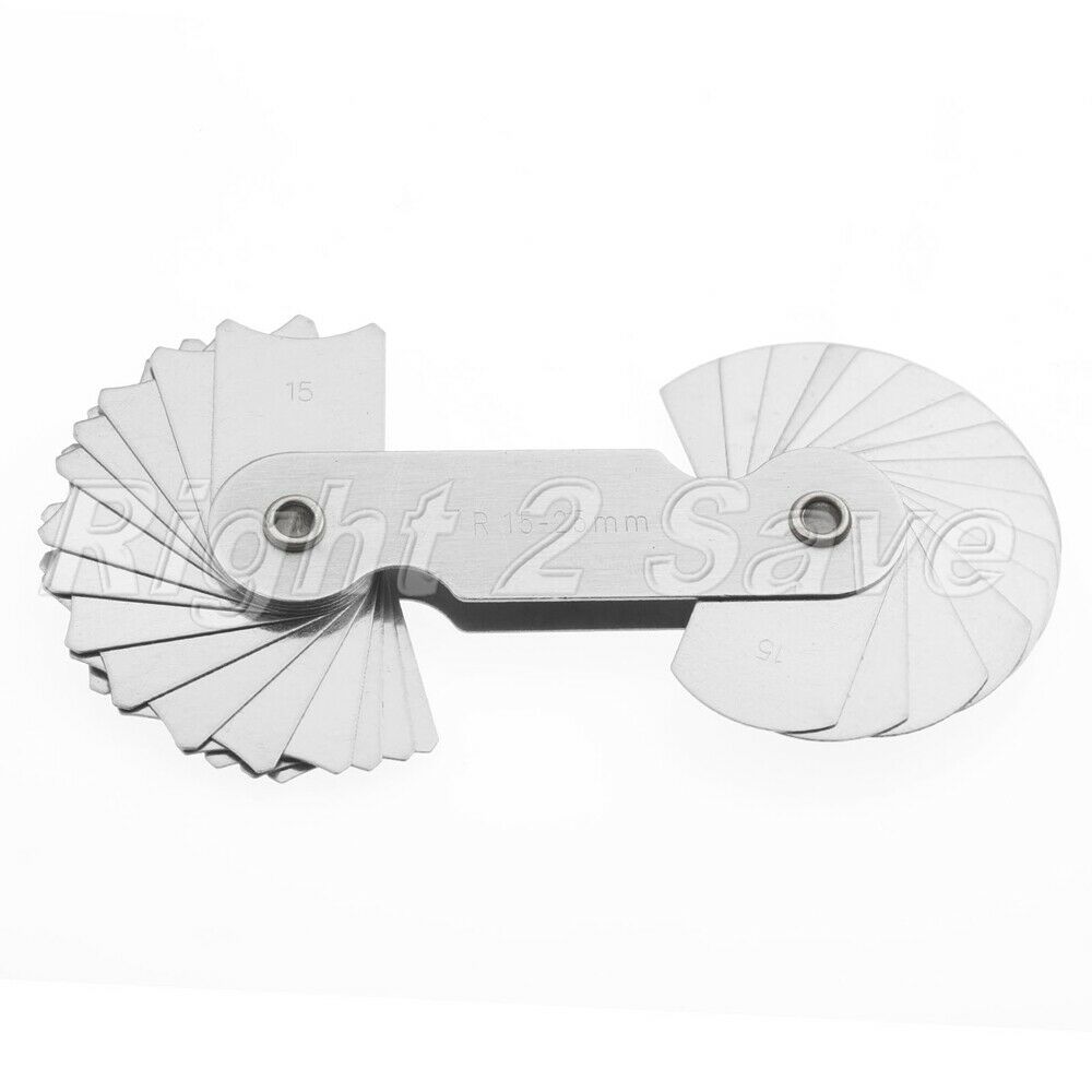 Stainless Steel R15-25mm Radius Gauge Measure Measuring Tool 32 Blades Folding