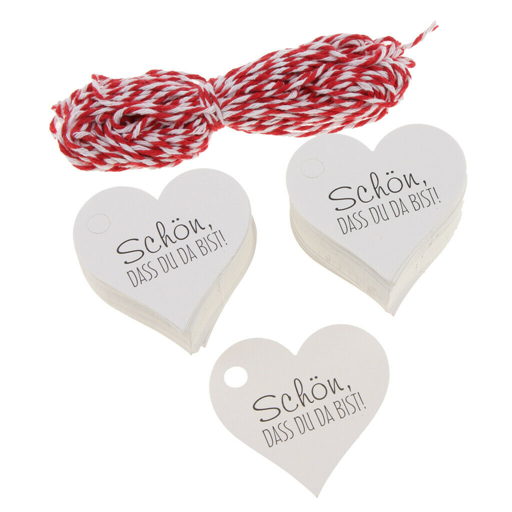 Set of 100 Kraft Gift Tags Scallop Label Blank + Strings Scallop Label White