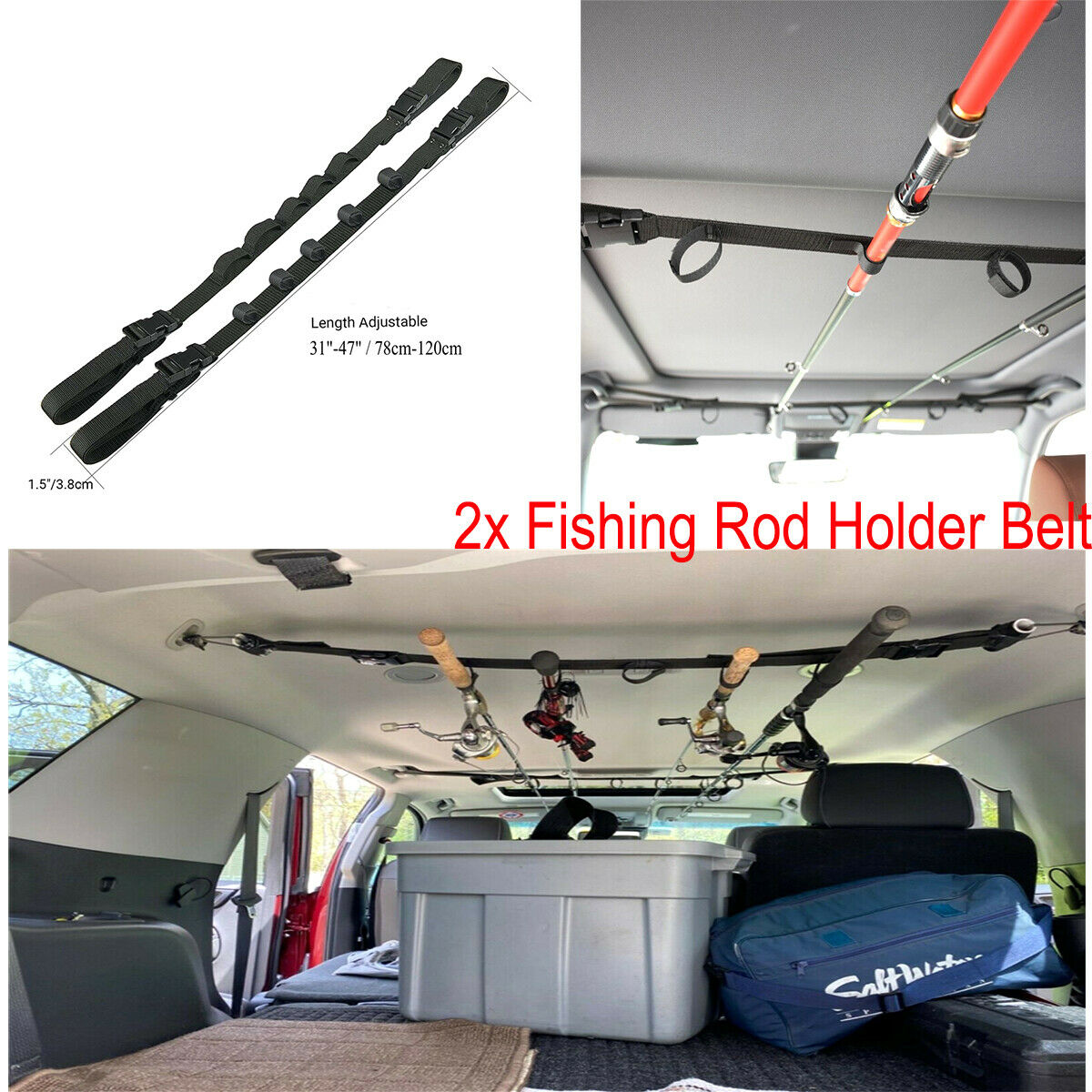 1 Set/ 2PCS 78-120CM Car SUV Truck Nylon Fishing Rod Fixing Belt Adjustable