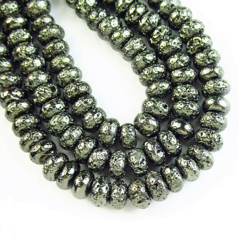 1Strand 8x5mm Black Hematite Volcano Lava Rondelle Loose Bead 15.5 inch A-412TZ