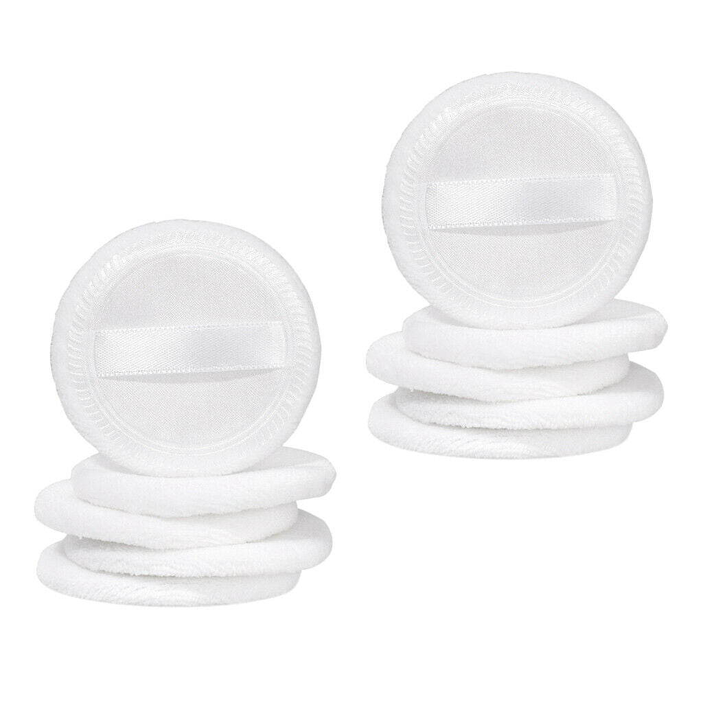 of 10 Round Cosmetic Blusher Finished Powder Foundation Puff 2.3'' White