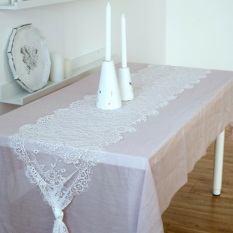 White Lace Tablecloth Floral Embroidery Table Runner Rectangle Dining Room Decor