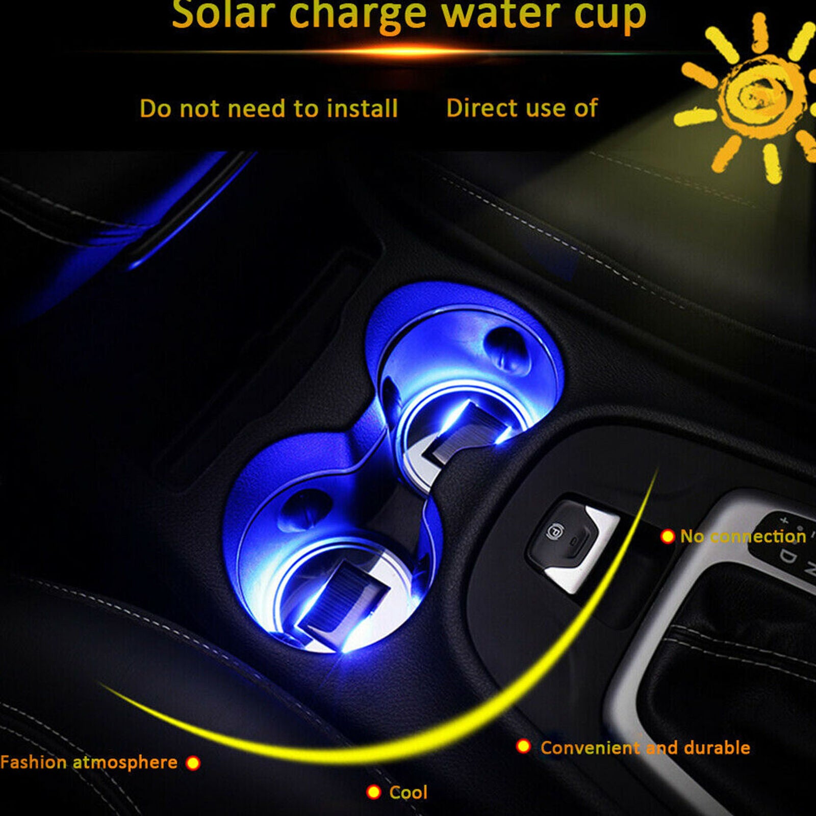 LED Car Solar Cup Holder Light Bottom Pad Mat Cover Trim Drink Coaster Lamps 1PC