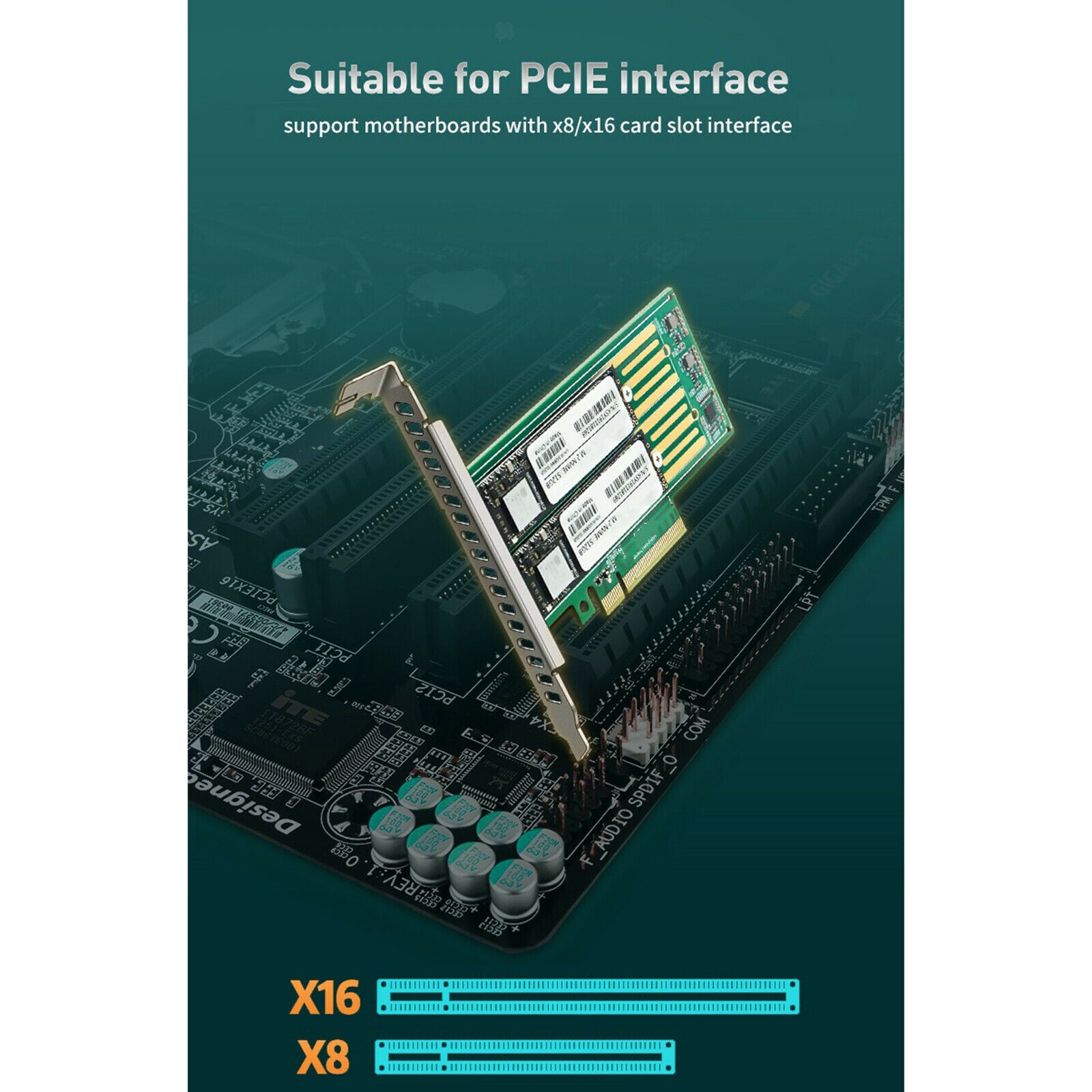 NVMe Express Adapter Card M.2 to Computer SATA Dual SSD PCI PCIe x4 x8 x16