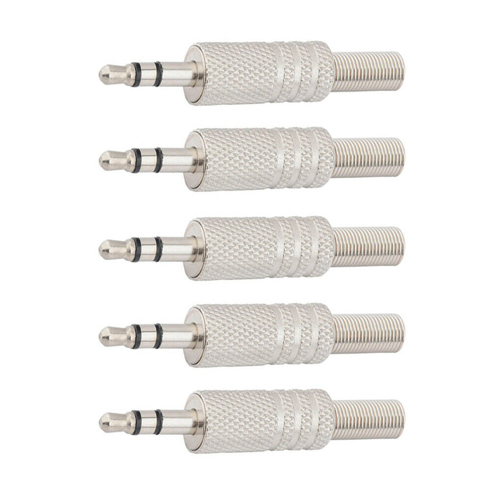 5PCS Plug Connector 3.5mm 3-Pole With Soldering Wire Terminals Stereo Metal
