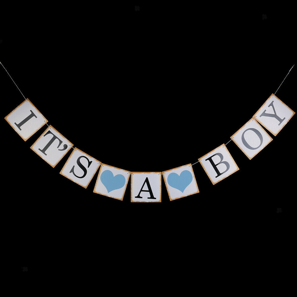 Set of 2 Baby Blue & White Letter Sign Baby Shower & It's A Boy Bunting Banner