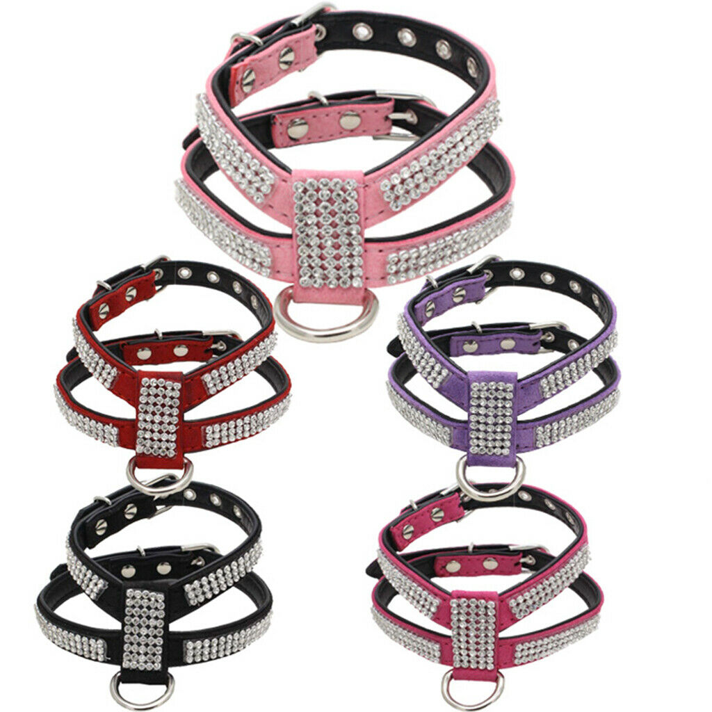 Bling Diamond Crystal Collar Pet Cat Dog Harness Chest Strap Lead Pink S