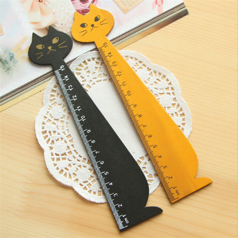 Black Korea  Cat Kitty Face Stationery Wood Ruler Sewing Ruler 1x-PNAT.l8