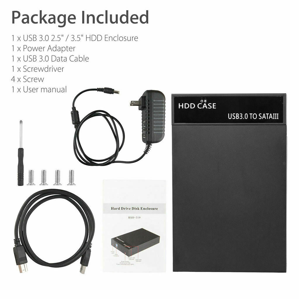 USB3.0 2.5''/3.5'' SATA Hard Drive Enclosure HDD SSD Disk Case with LED