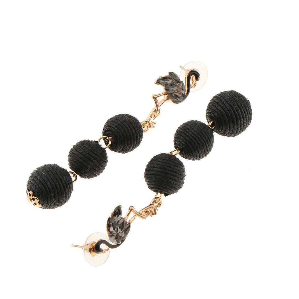 Womens Fashion Three Ball Tassel Drop Dangle Flamingo Earrings Black