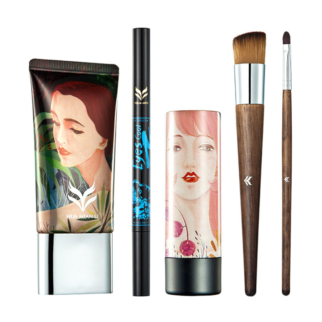 5 Pieces Cosmetic Set Liquid Foundation Eyeliner Eyebrow Pen Lip Makeup Kit