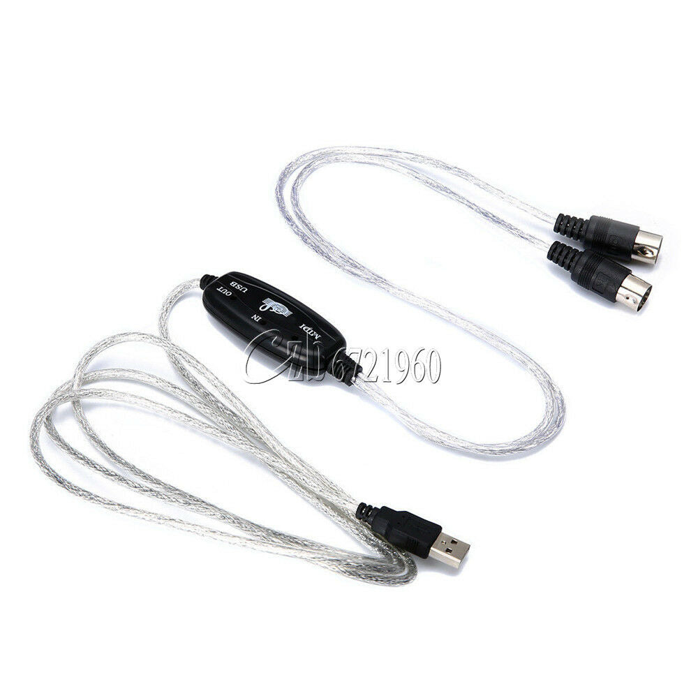 USB MIDI IN-OUT Interface Cable Converter PC to Music Keyboard Cord Adapter