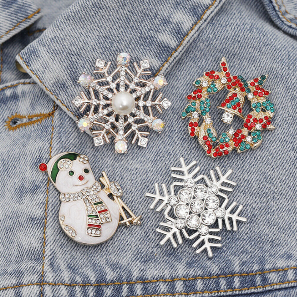 Christmas Snowman Brooches Rhinestone Xmas Snowflake Brooch Gift Fashion Jewelry