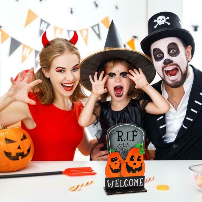 Halloween Pumpkin Tombstone Wooden Desktop Ornaments Creative Decor for Home