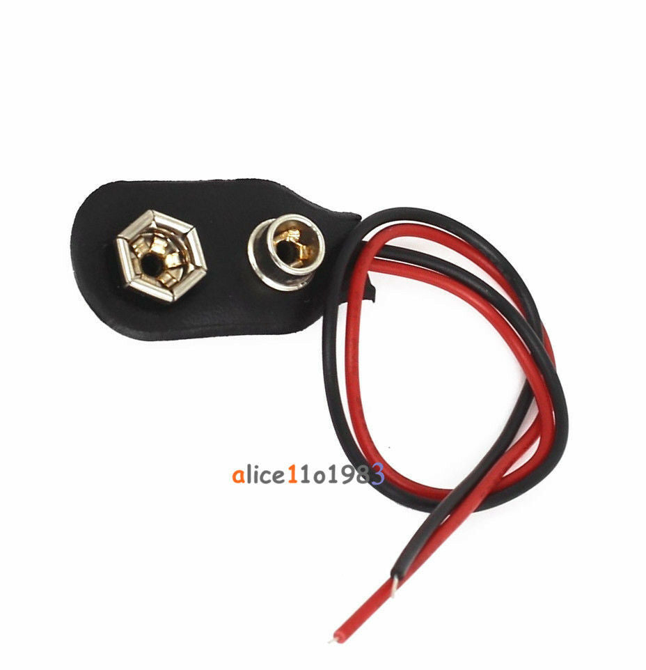 100Pcs Snap on 9V Battery Holder Clip Connector Hard Shell 10CM Cable Lead