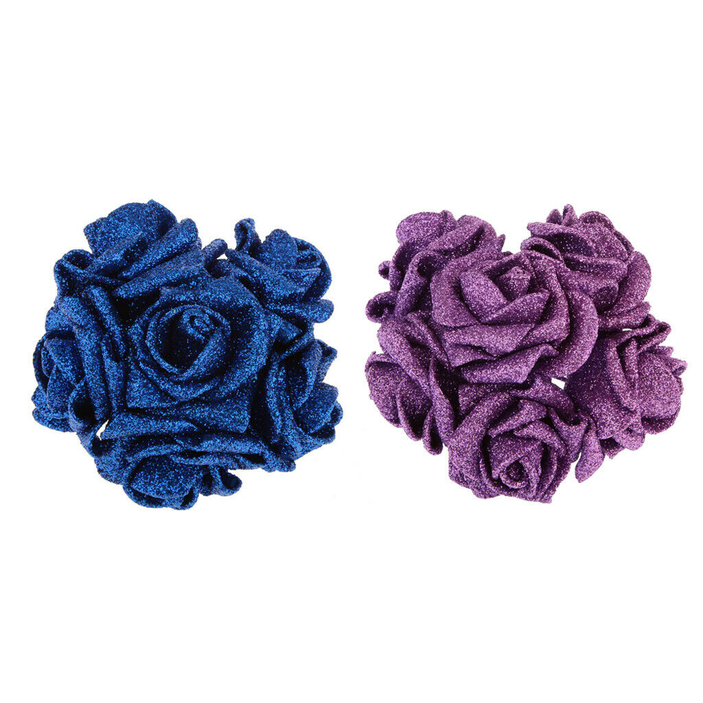 24pcs Rose Bridal Foam With Sequins Powder Flowers Home Party Decoration