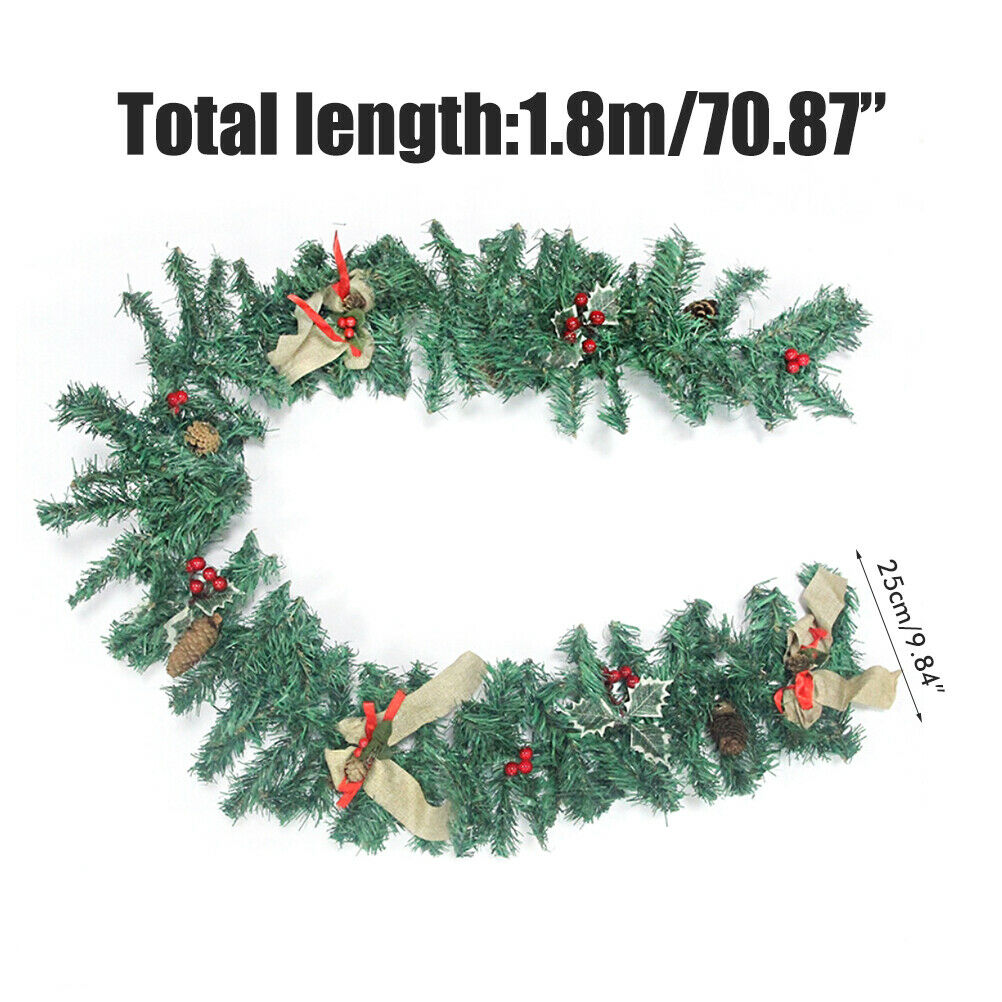 1.8m Christmas Garland with LED Rattan Garland Illuminated Christmas Decoration