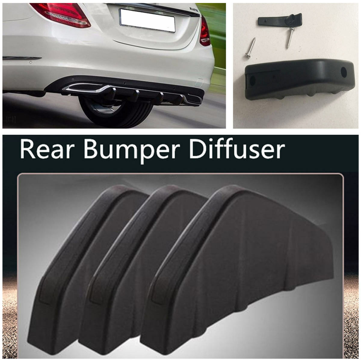 4Pcs PVC Car Rear Bumper Diffuser Molding Point Garnish Black Shark Fins Shape