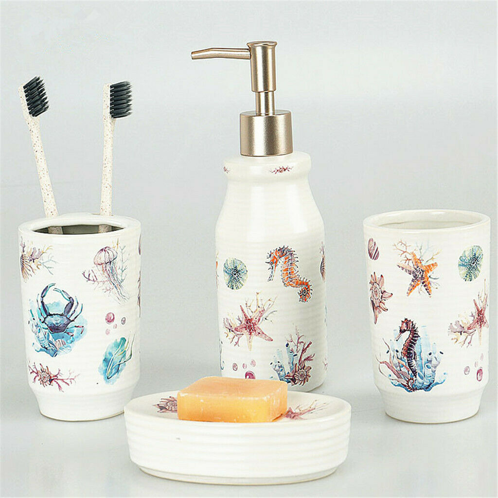 4 Pieces Bathroom Accessory Toothbrush Holder Undersea World Decor Gift