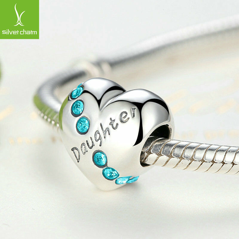 Authentic 925 Sterling Cute Daughter Charms With Blue Clear Crystal Love Jewelry