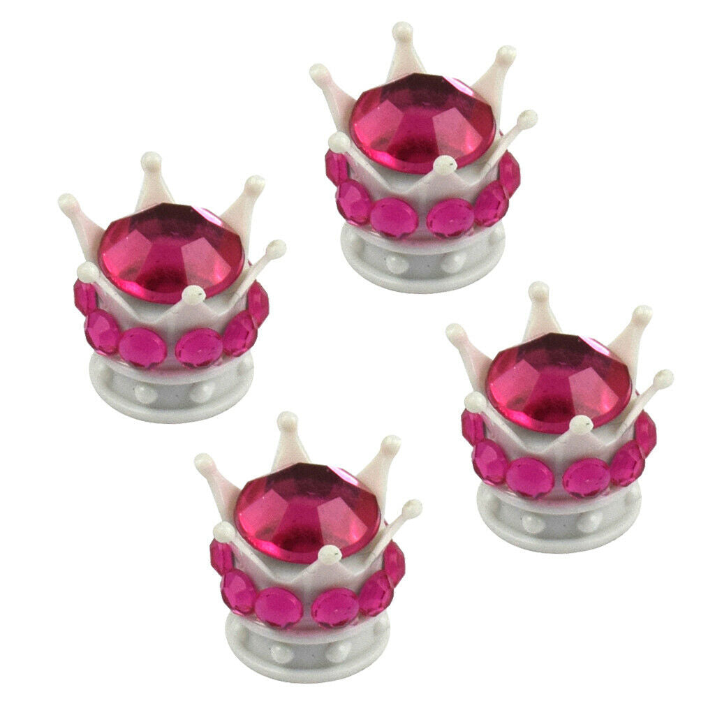 4 pc White Crown Bling Diamond Tire Stem Valve Caps Car Truck Vehicle Coral