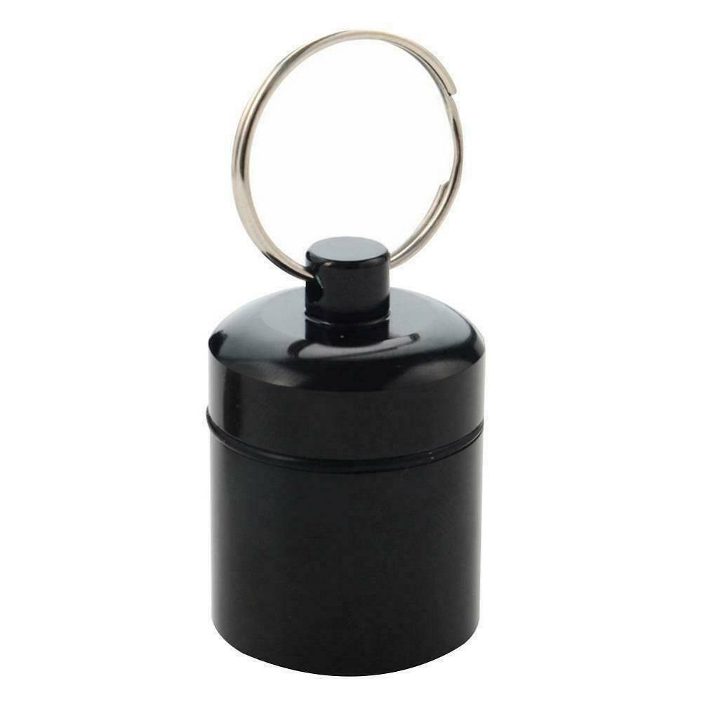Mini Waterproof Keychain Metal Medicine Pill Box Bottle Holder Container Case ~