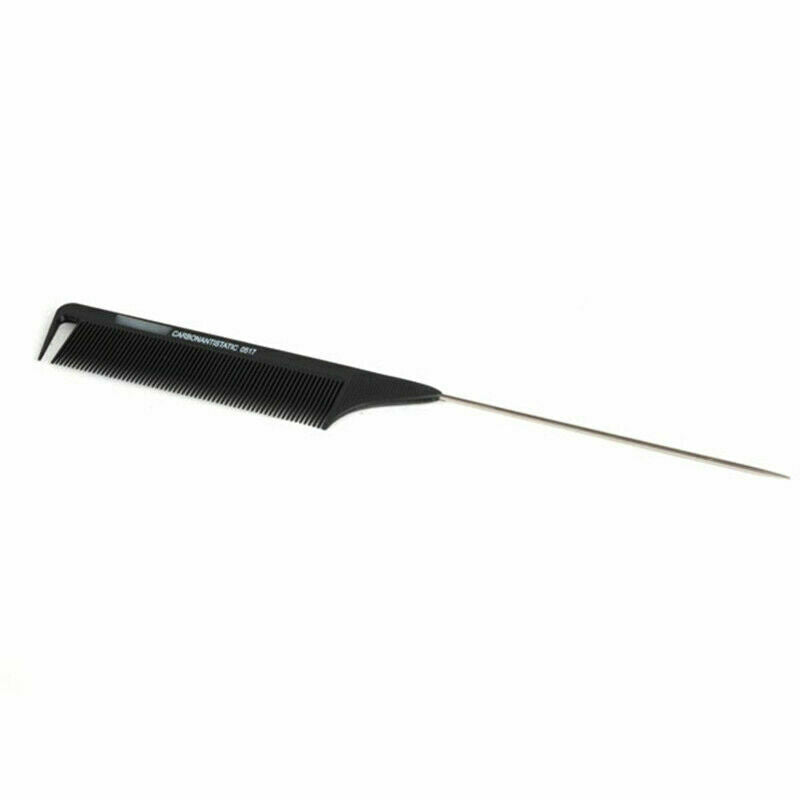 8.66"/22cm Fine-tooth Metal Pin Hairdressing Hair Style Rat Tail Comb Black Tool