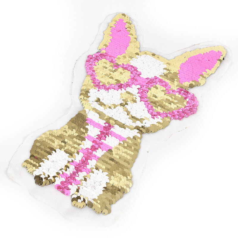 dog wearing heart glasses reversible change color sequins sew on patche.l8
