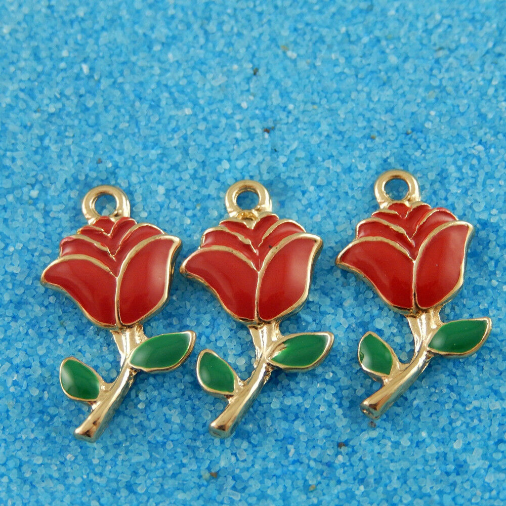 20pcs/lot Colorful Alloy Enamel Rose Flower Pendant Charms Jewelry Accessories