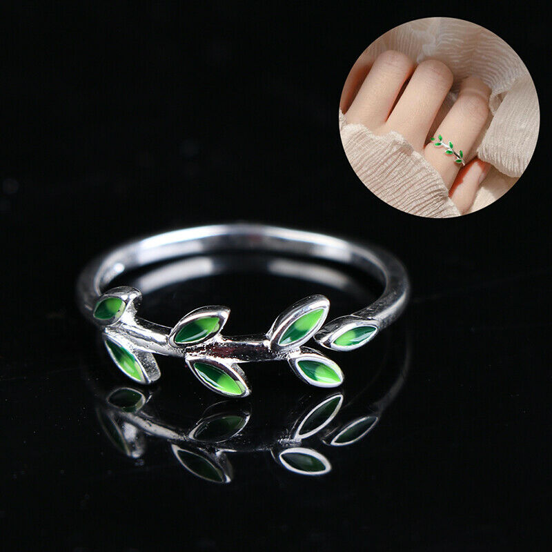 Green Leaf Handmade Creative Personality Fashion Female Resizable Rings T.l8