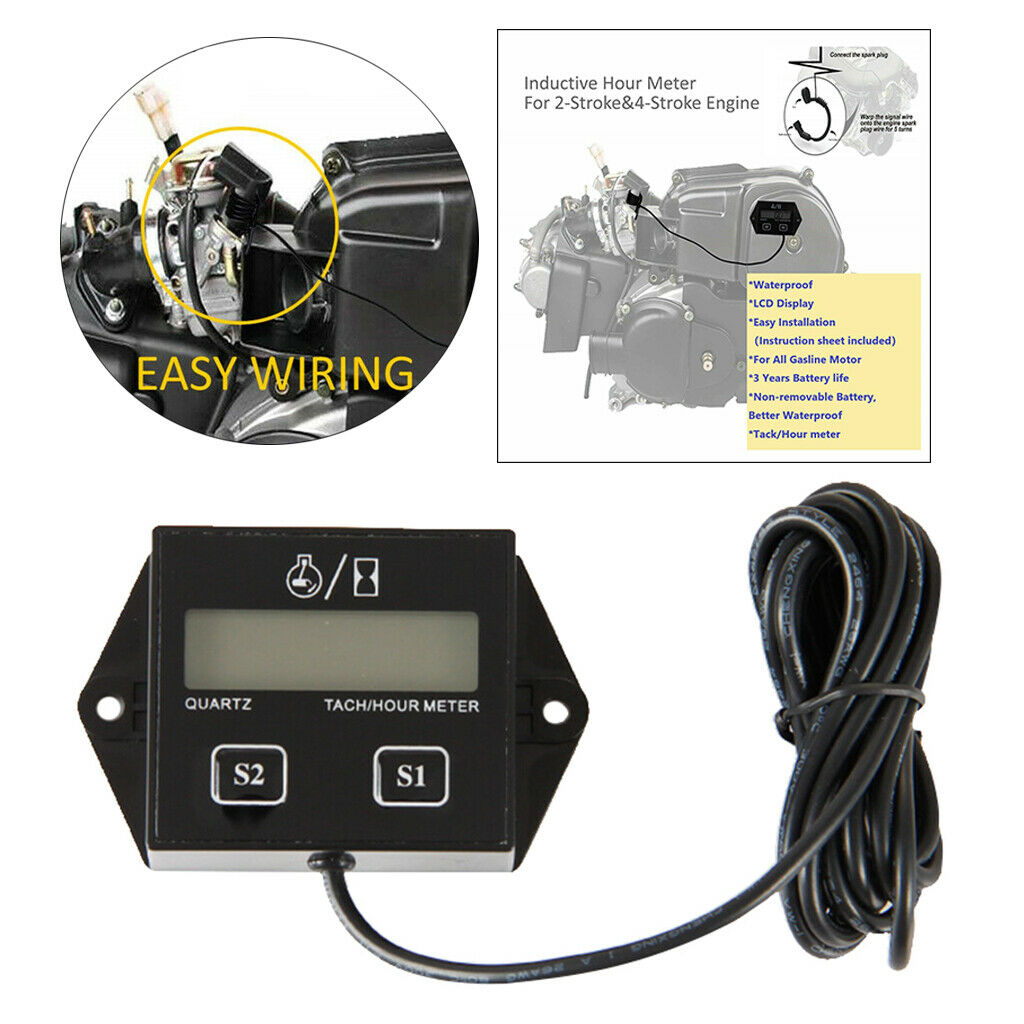 Tach Hour Meter LCD 2/4 Stroke Tachometer Gasoline Gas Engine Motor Boat