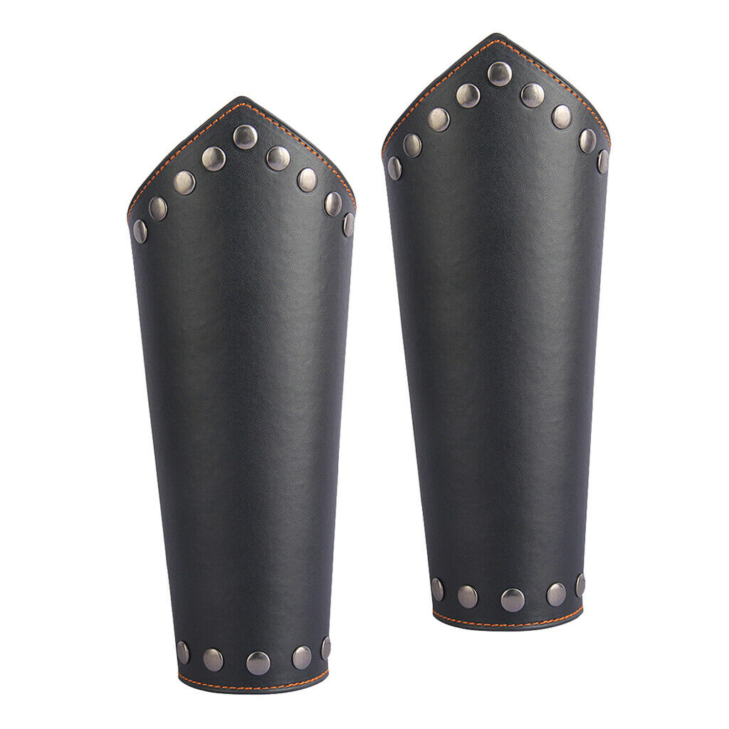2x Leather Arm Guards Archery Gauntlet Medieval Bracers Studs Props Black