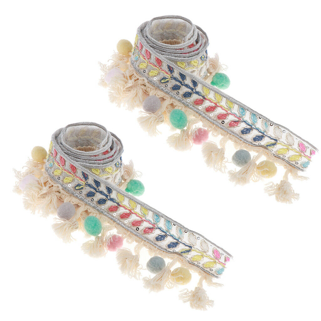 2 pcs fringe ribbon rainbow pompom tassels border grosgrain ribbon woven ribbon