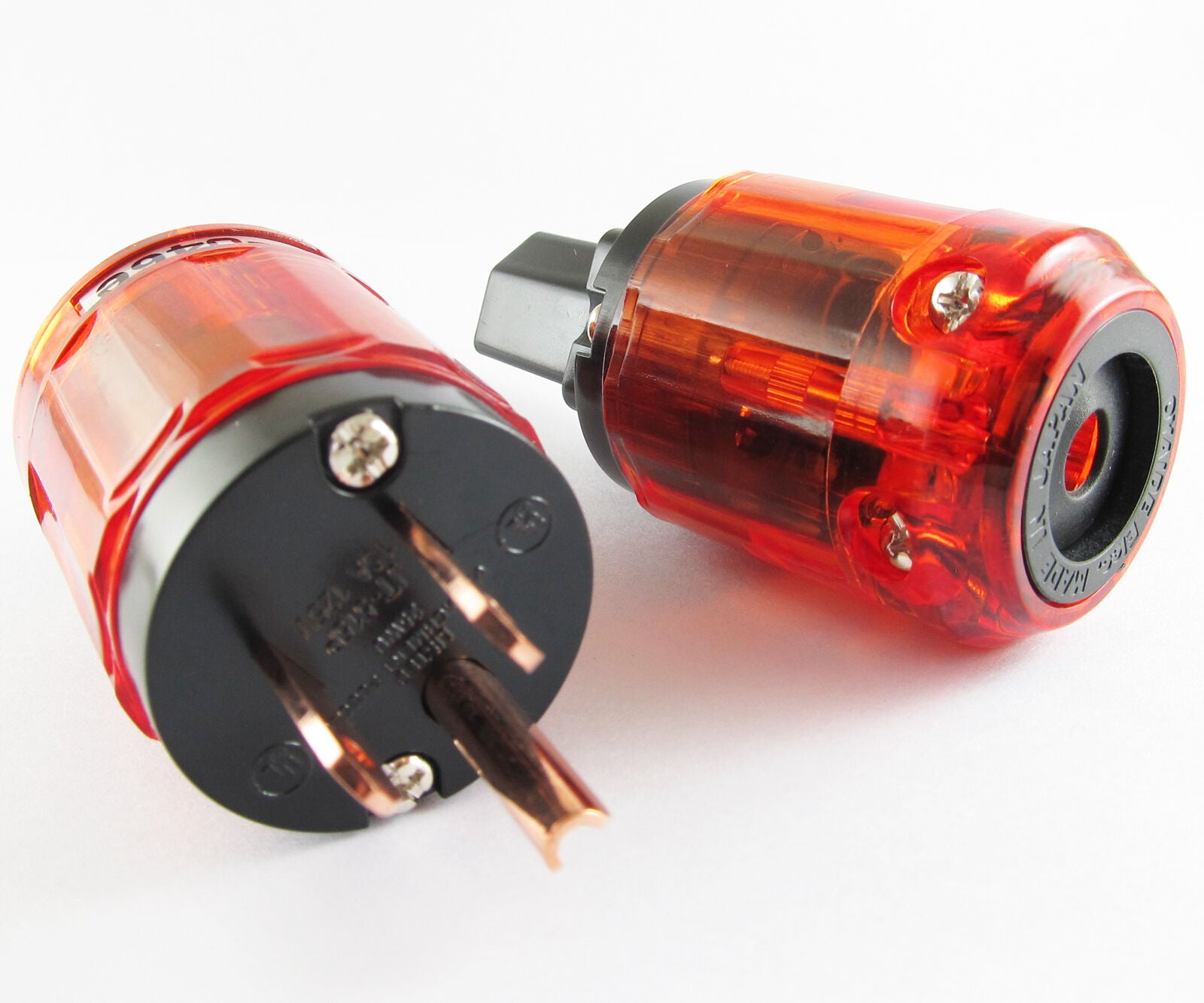 New 1 Pair C-046E IEC Connector + P-046E US Power Plug for Audio Clear Red