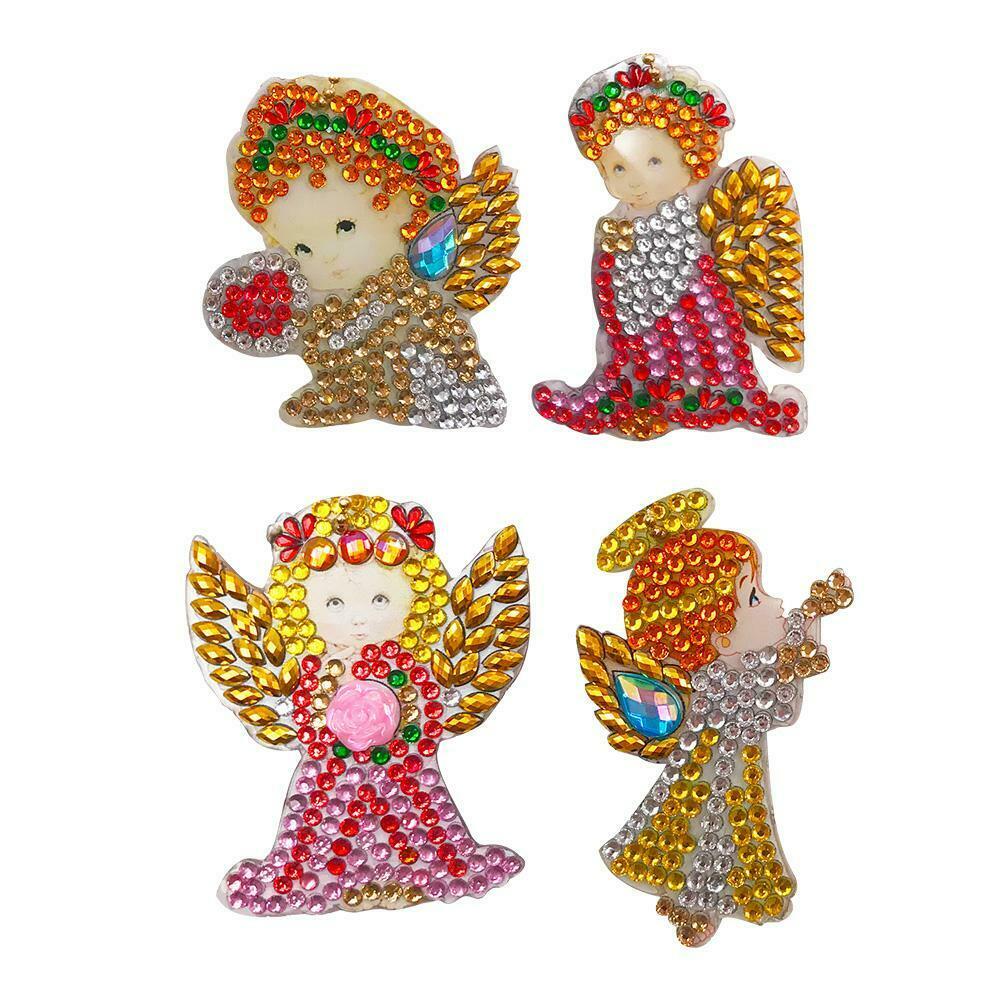 4pcs DIY Full Drill Diamond Paintng Special Shape Girl Angle Style Keychain @