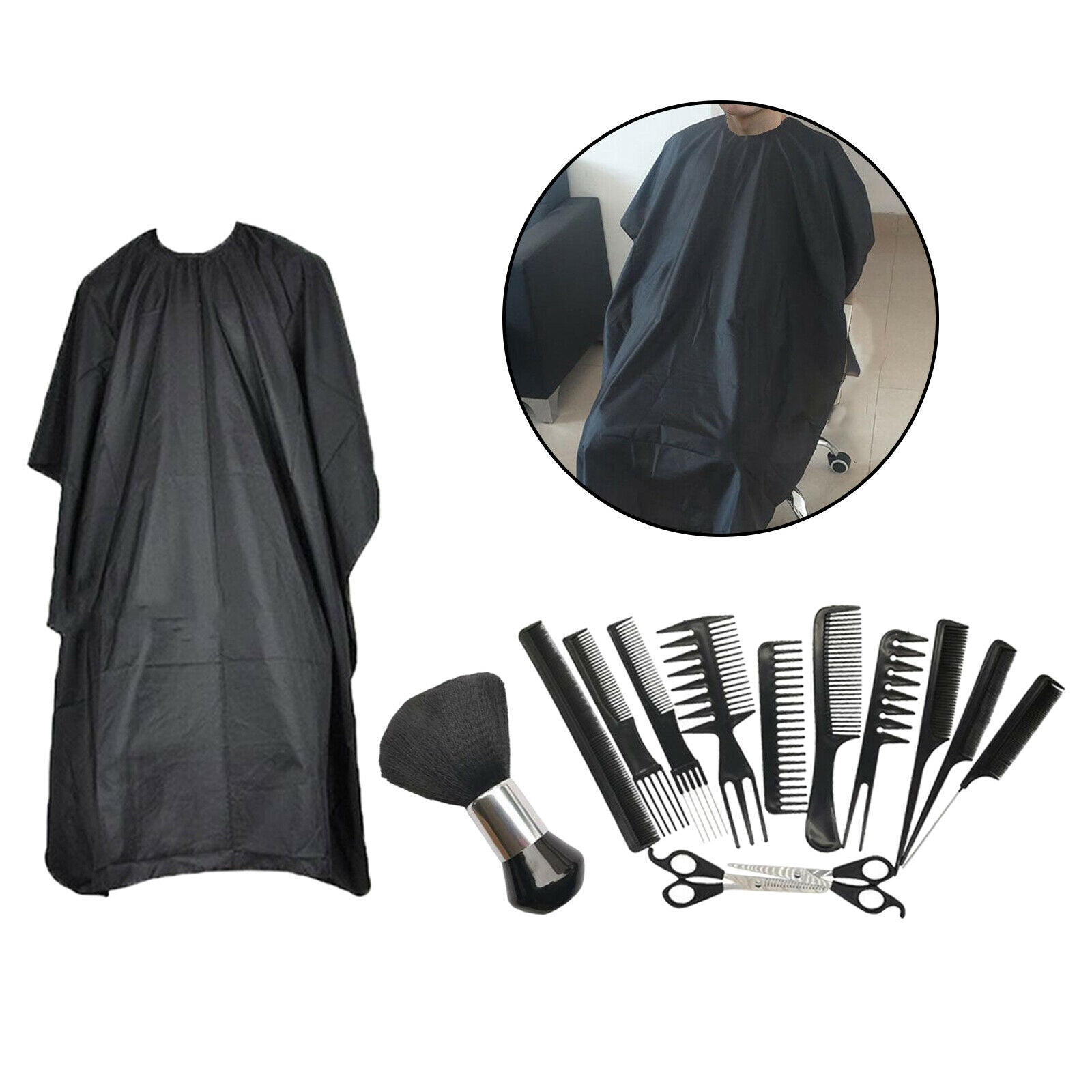 Salon Hairdressing Barber Hair Brush Comb Set Hair Cut Cape Gown Cloth 14pcs