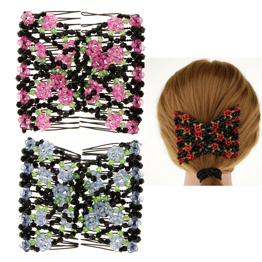2x  Hair Combs Floral Beads Double Hair Clips