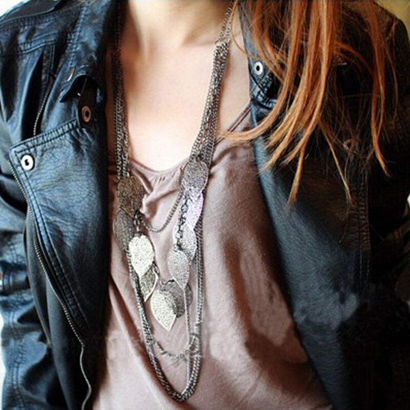 Bohemian Leaves Multi-layer Long Necklace Pendant Chain Fashion Jewel^.l8