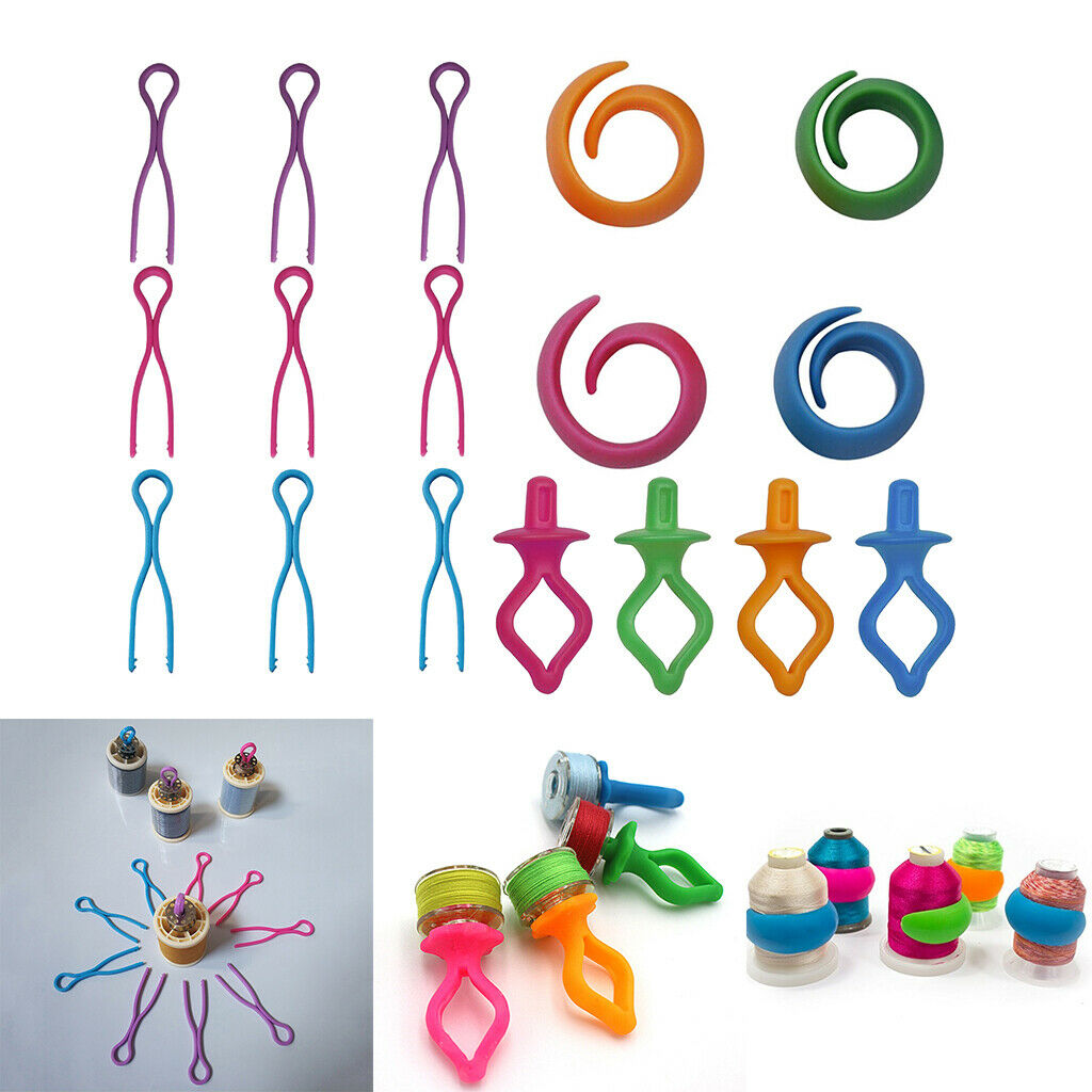 130 Pieces Mixed Colors Silicone Bobbin Holders Clip Clamps Thread Spool Hugger