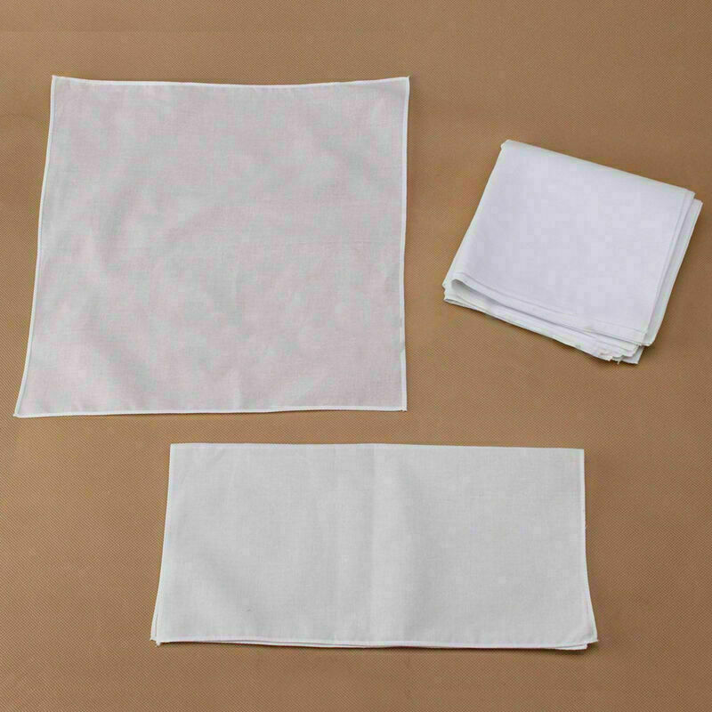 New 12Pcs Men Pocket Plain White Cotton Handkerchiefs Hankies Sweat Face Towel