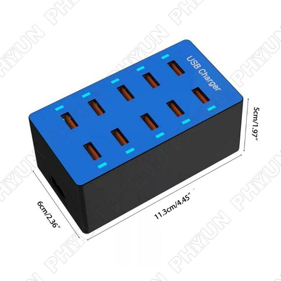 10-Port USB Charger Station with Rapid Charging Smart USB Port 2.4A 50W Power
