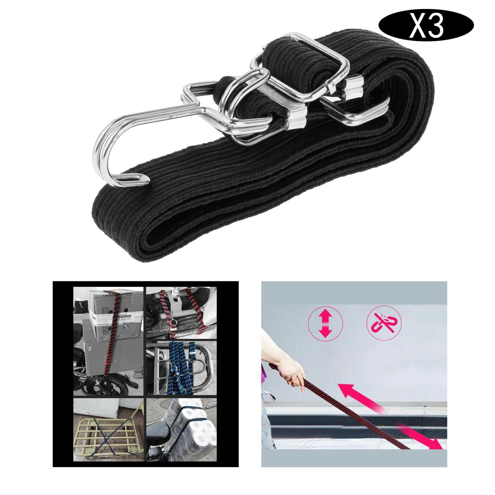 2Pcs Flat Bungee Cord Luggage Strap with Hooks Clothesline Elasticated Rope