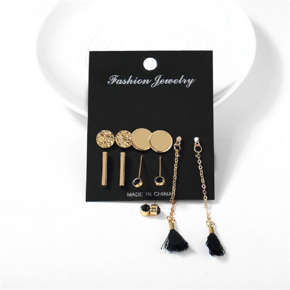 5Pairs/Set Boho Circle Geometry Tassel Earrings Women Stud Ear Earrings Jewelry