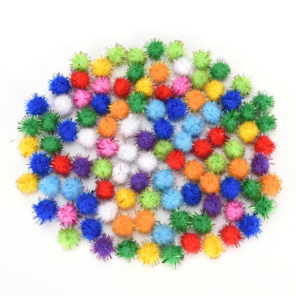 100X glitter tinsel pompom balls small pompoms ball cat puppy toys pet sup.l8
