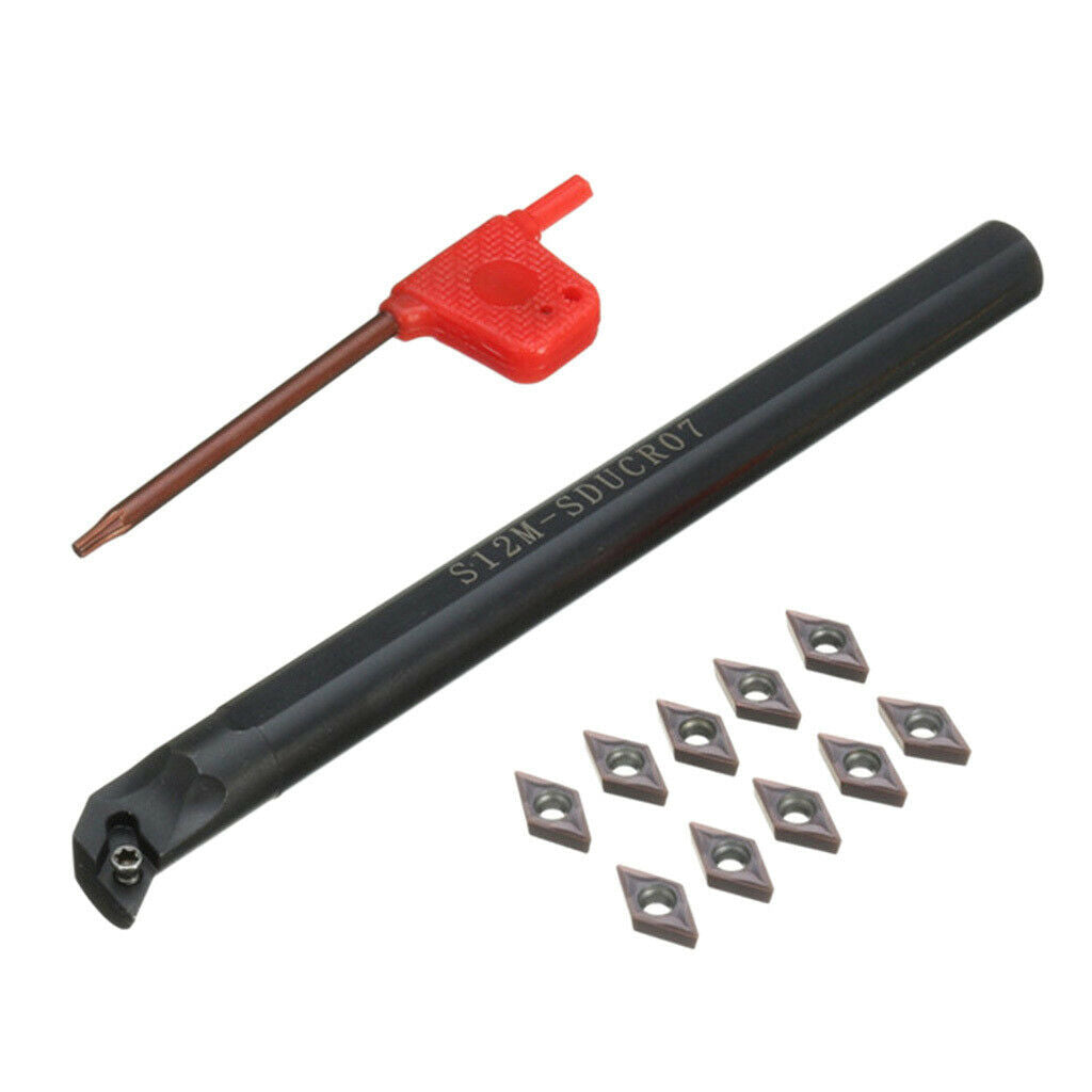 Lathe Turning Tool Boring Bar 150mm+10Pcs DCMT0702 Carbide Inserts Cutter+T8